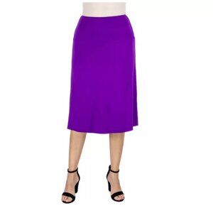 24seven Comfort Apparel A Line Elastic Waist Knee Length Skirt